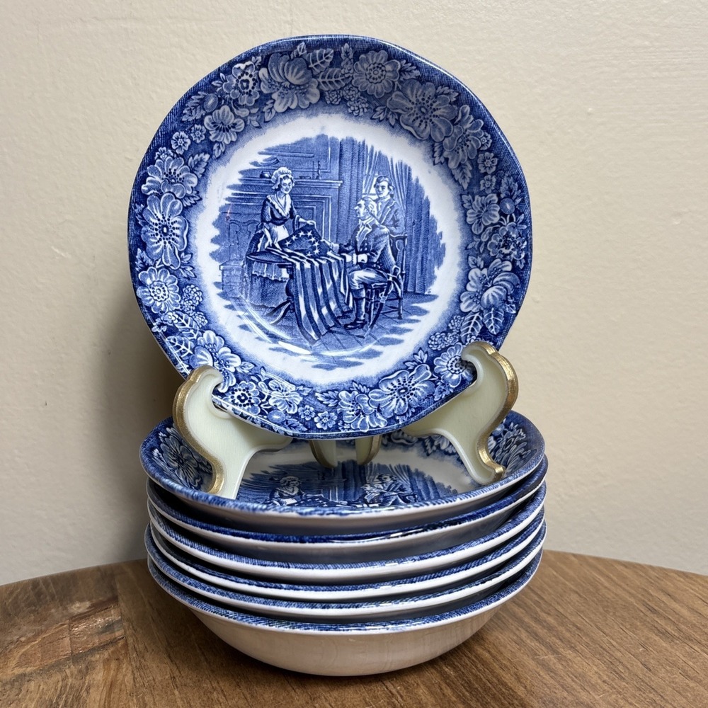 Vintage Staffordshire LIBERTY BLUE 7 Fruit Bowls Betsy Ross GREAT CONDITION